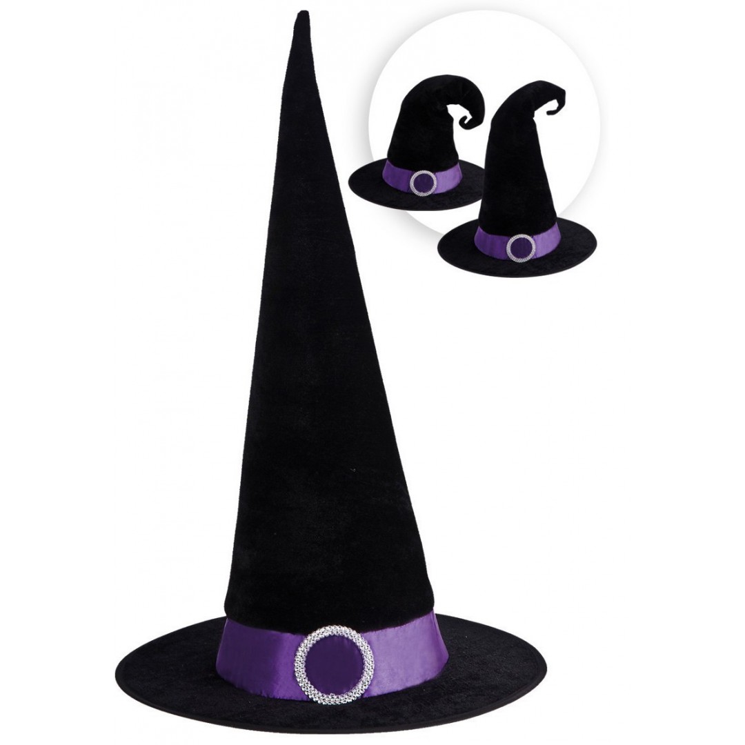 Chapeau de sorcière noir avec bandeau violet