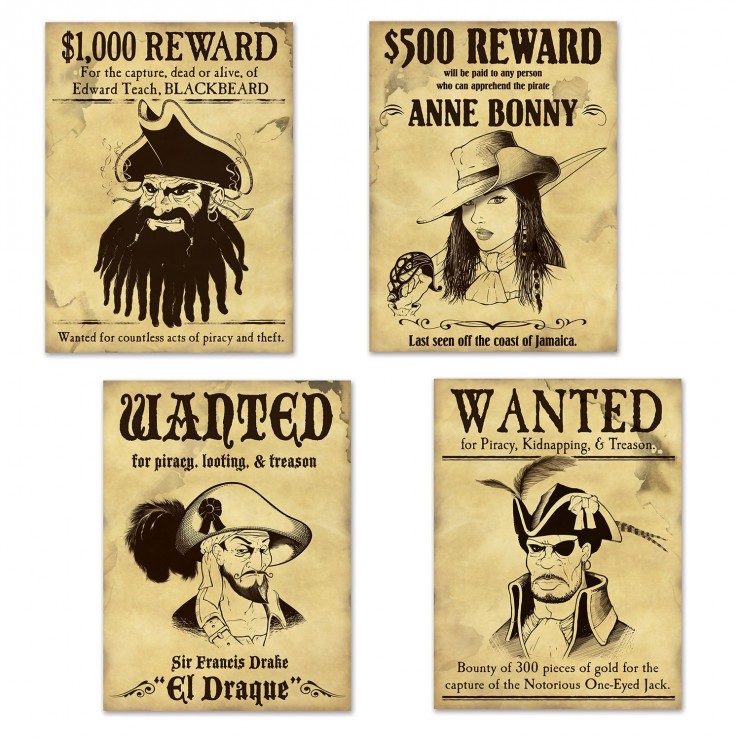 Découpages pirate Wanted x4