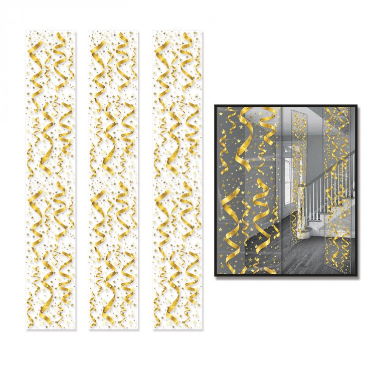 Suspensions dorées serpentins et étoiles 30x182 cm