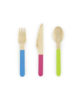 Couverts en bois - couleurs vives x6 sets