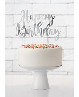 Cake topper Happy birthday argent