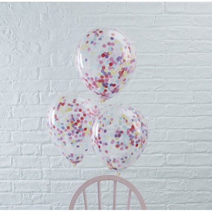Ballons transparents confettis multicolores x5