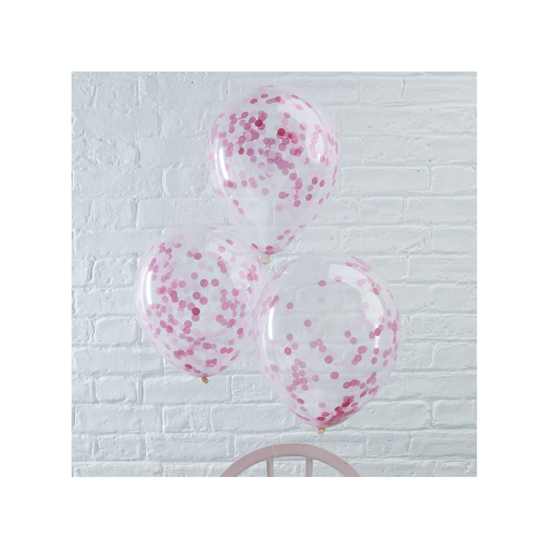 Ballons transparents confettis roses x5