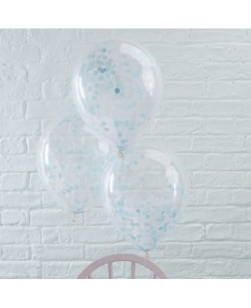 Ballons transparents confettis bleus x5