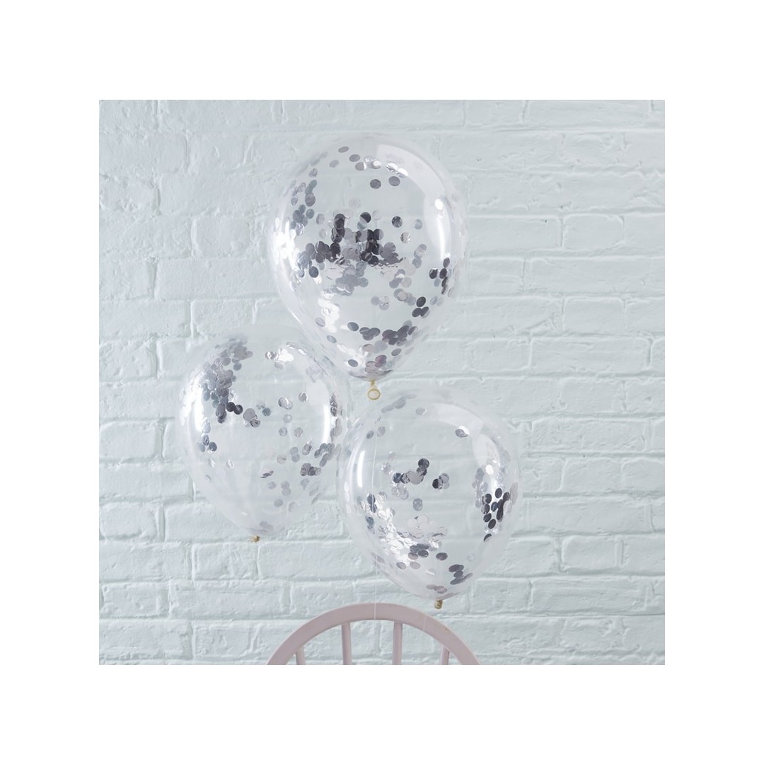 Ballons transparents confettis argentés x5