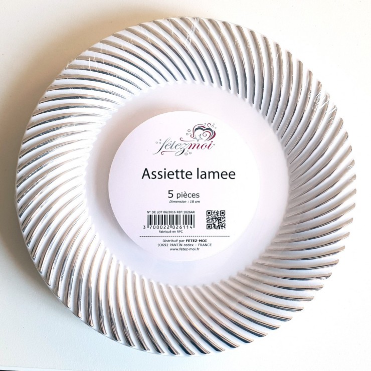 Assiette lamée argent 18cm x5