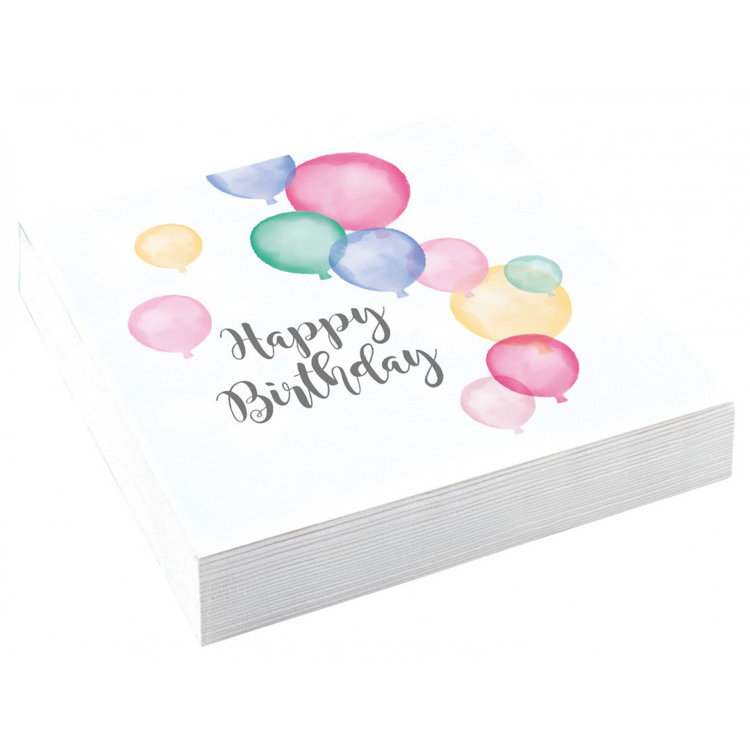 20 Serviettes Happy birthday pastel