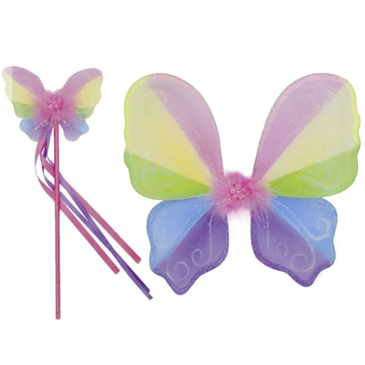Ailes Papillon Multicolore et Baguette Magique