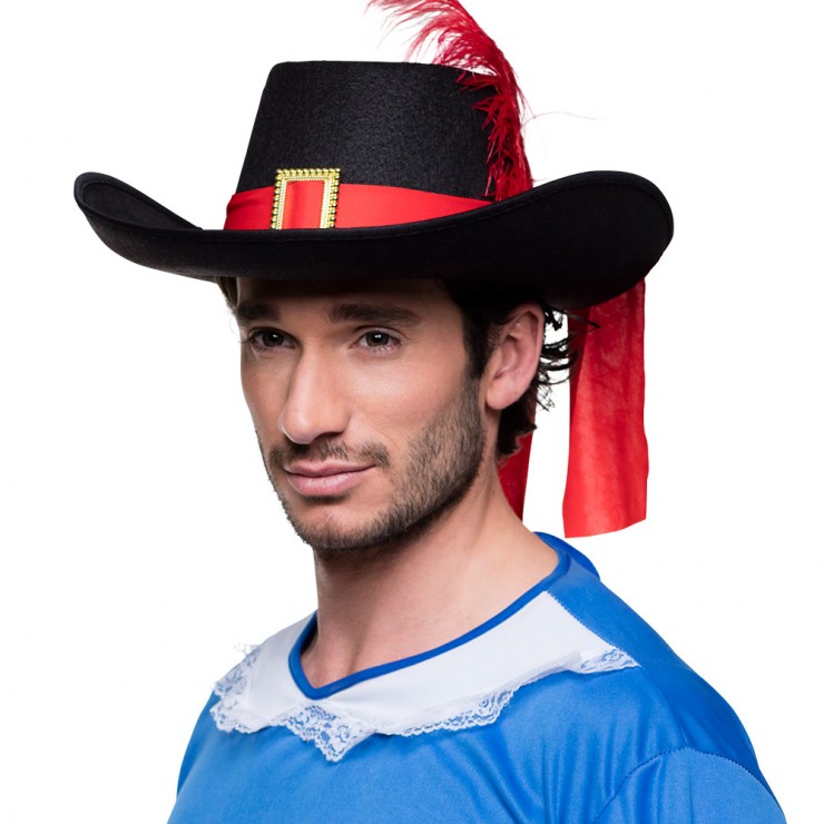 Chapeau mousquetaire noir et rouge adulte