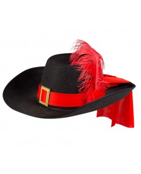 Chapeau mousquetaire noir et rouge adulte