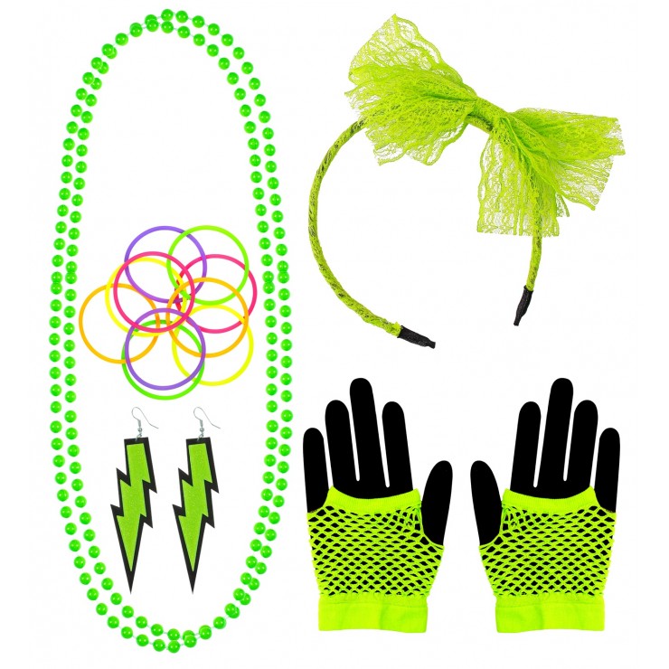 Set accessoires années 80 vert fluo