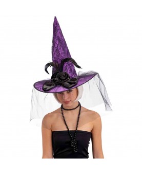 Chapeau de sorcière violet et noir