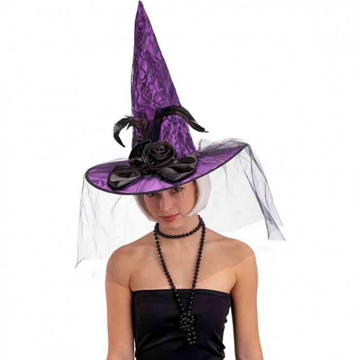 Chapeau de sorcière violet et noir