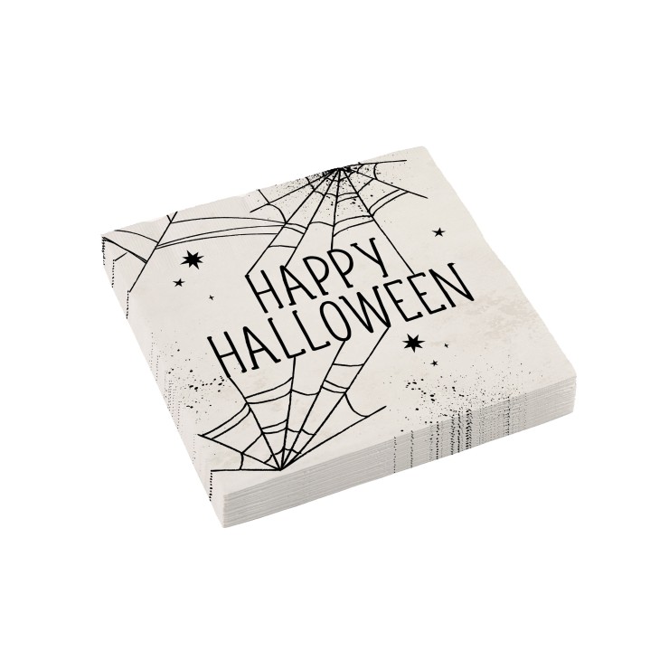 Serviettes Happy Halloween blanches x 16