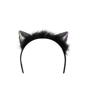 Serre-tête chat noir irisé