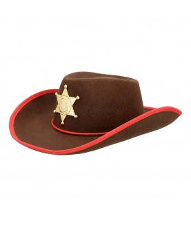 Chapeau shérif brun et rouge enfant