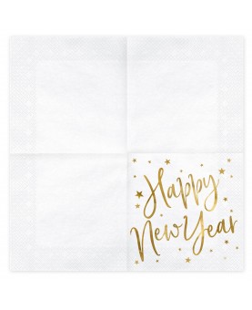 20 serviettes blanches Happy new year