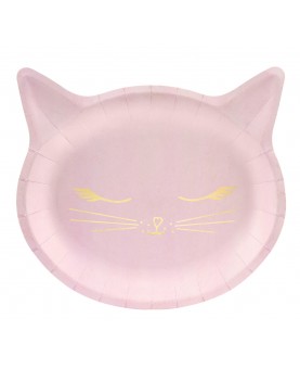 6 assiettes chat rose poudré