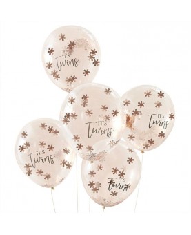 Ballons It's twins confettis rose gold