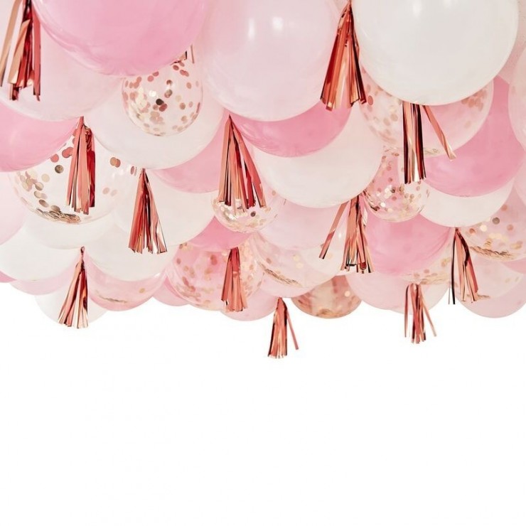 Kit plafond de ballons roses, blancs et rose gold