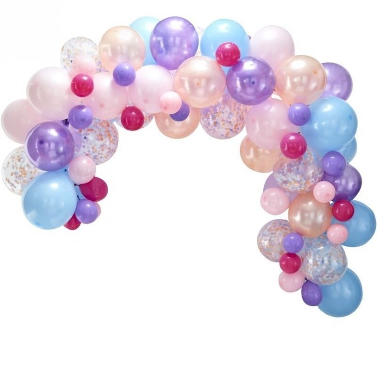 Arche de ballons Organique Bleu & Rose Pastel