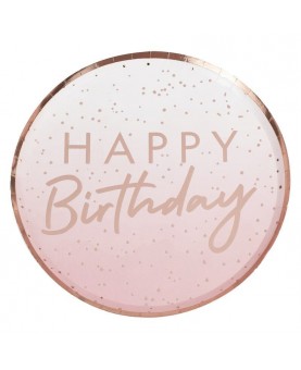 Assiettes Happy birthday rose gold