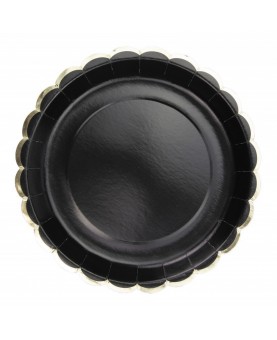 Assiettes festonnées noires et dorées