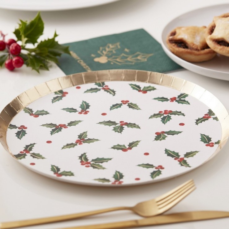 Assiettes de Noël à feuilles de houx