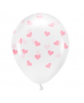 6 ballons transparents coeurs roses