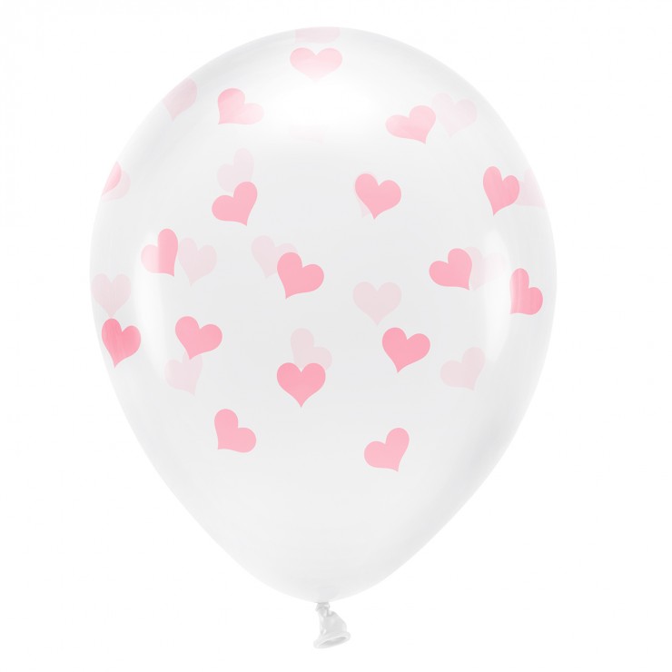6 ballons transparents coeurs roses