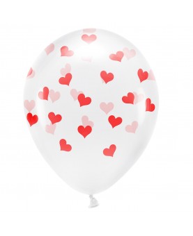 6 ballons transparents coeurs rouges