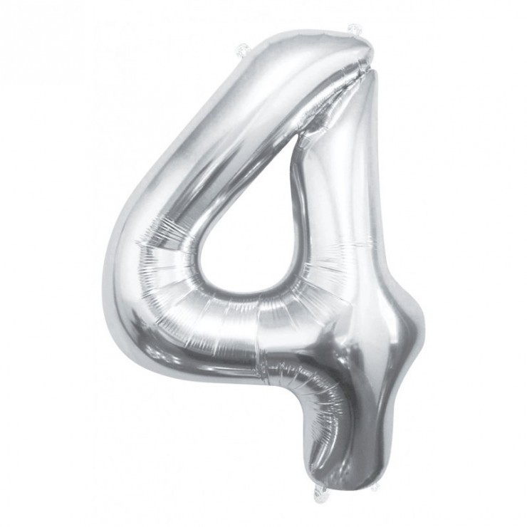 Ballon chiffre 4 argent 100 cm