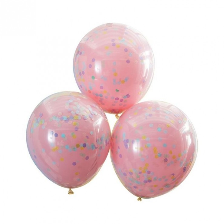 Ballons roses 45 cm confettis multicolores