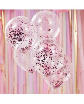 Ballons transparents à confettis roses
