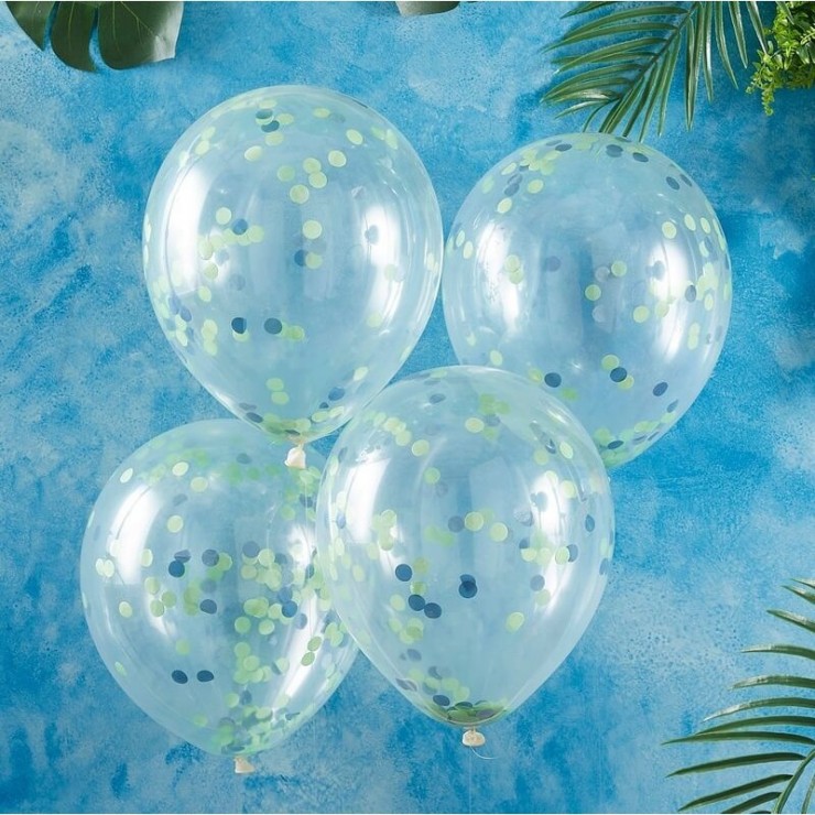 Ballons à confettis bleus et verts