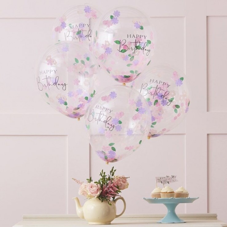 Ballons d'anniversaire à confettis en forme de fleurs