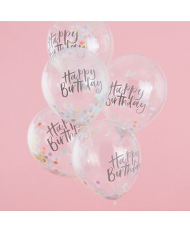 Ballons d'anniversaire à confettis couleur pastel