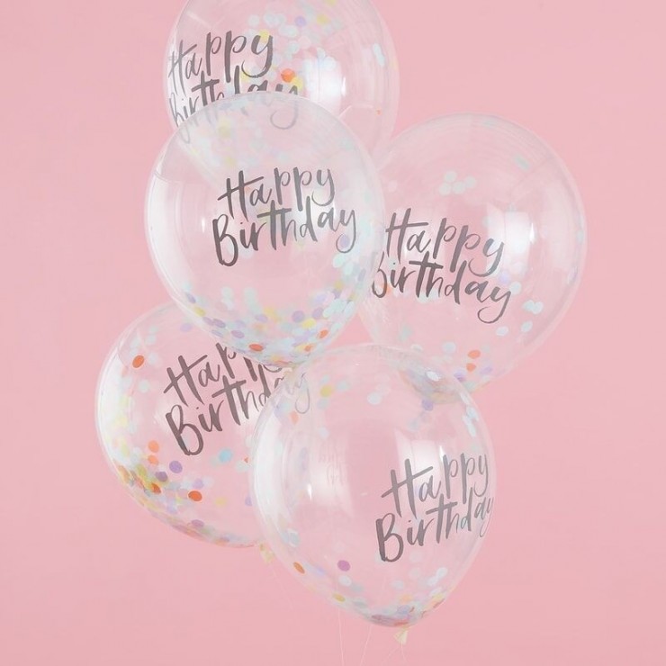 Ballons d'anniversaire à confettis couleur pastel