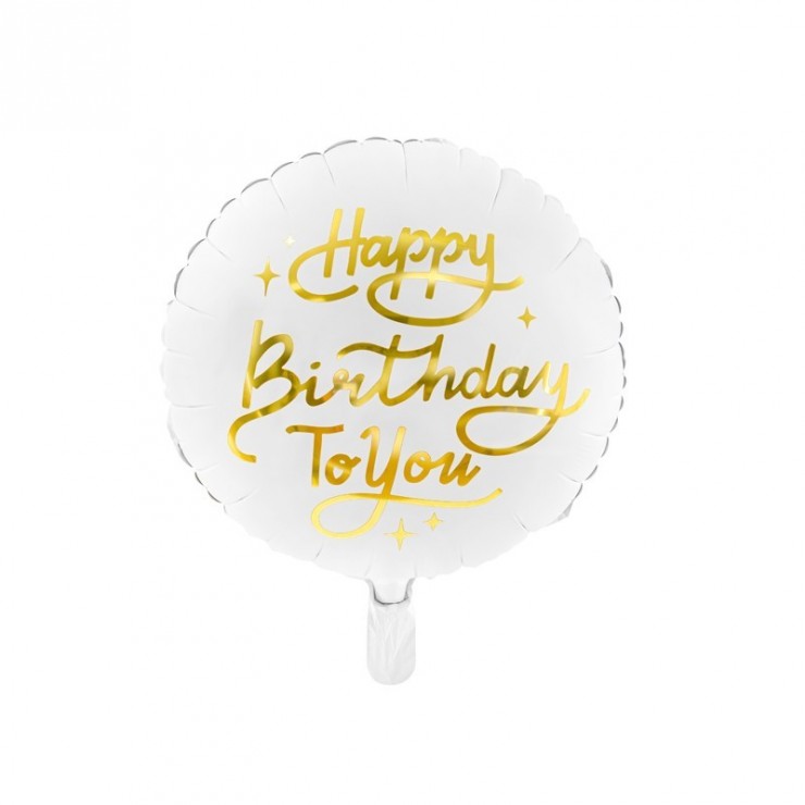 Ballon mylar Happy Birthday blanc et doré