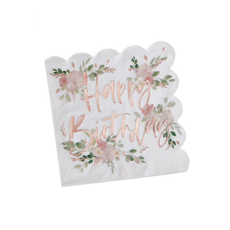 16 serviettes floral Happy Birthday