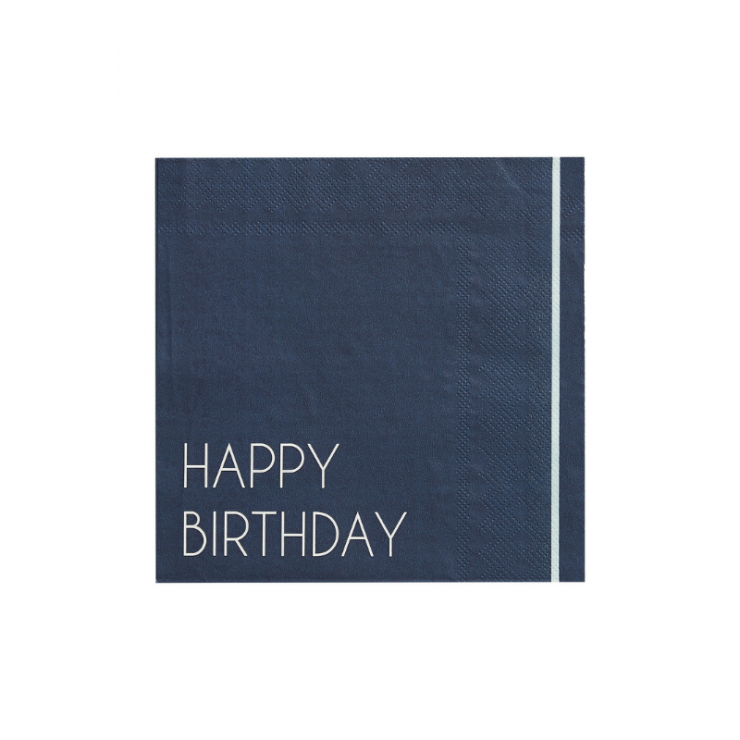 Serviettes "Happy Birthday" bleu marine