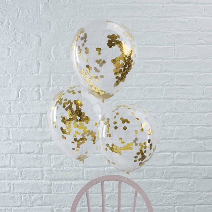Ballons transparents confettis dorés x5