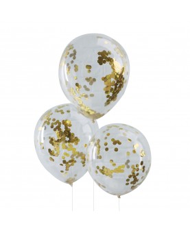 Ballons transparents confettis dorés x5