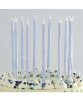12 longues bougies bleu marbré 18 cm - Gateau anniversaire