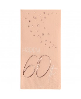 10 serviettes rose poudré "Happy 60th"