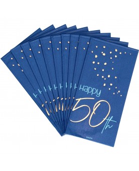 10 serviettes bleu marine "Happy 50th"