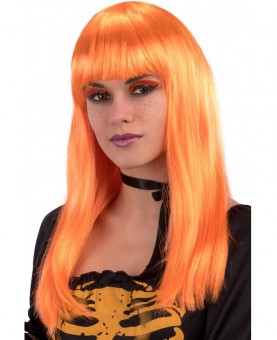 Longue perruque orange avec frange