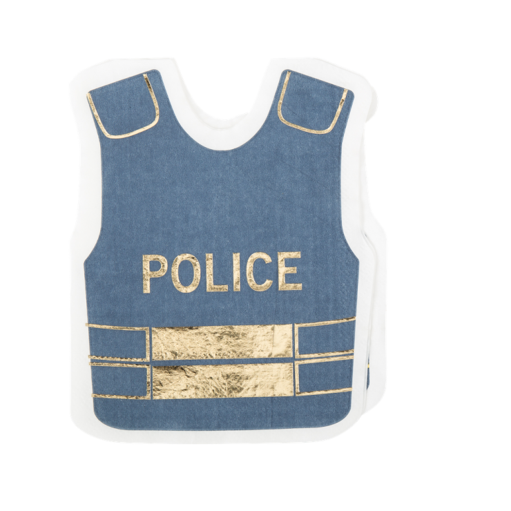16 serviettes police bleu marine & or
