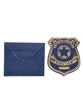 8 invitations badge de police bleu marine & or