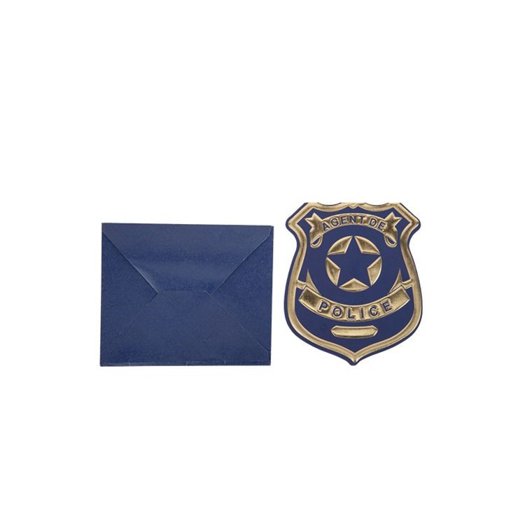 8 invitations badge de police bleu marine & or